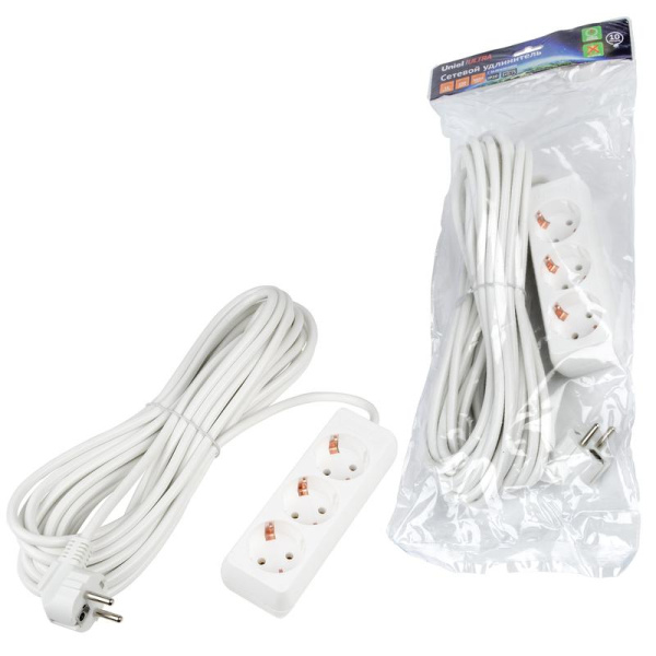 Удлинитель 3х10м с заземл. 16А Ultra S-GCU3-10 WHITE бел. Uniel UL-00010004