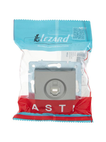 Розетка компьютерная 1-м СП ASTI IP20 RJ45 механизм Cat 5e платина. LEZARD 7081-3588-139