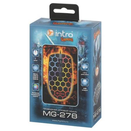Мышь игровая MG278 проводная 800-3600dpi черн. А0036180 Intro Б0060196