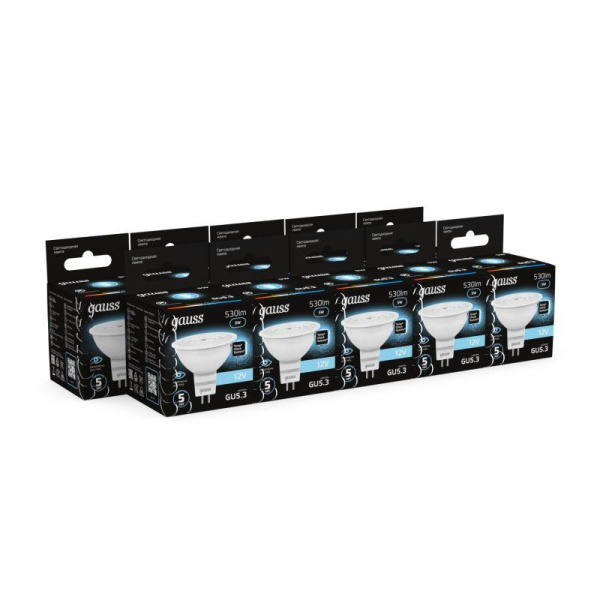 Лампа светодиодная Black 5Вт MR16 софит 4100К нейтр. бел. GU5.3 530лм DC 12В GAUSS 201505205