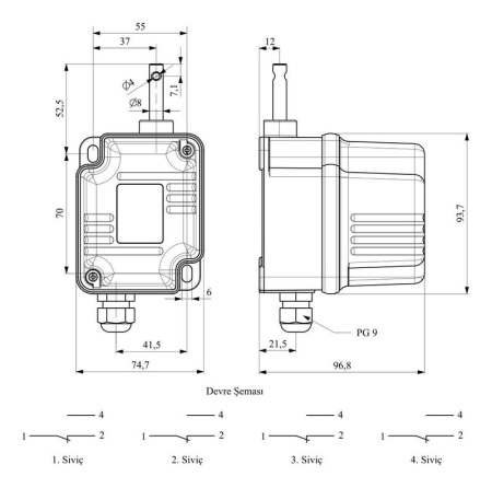Выключатель поворотный концевой IP67 4 переключателя 1/50. EMAS VT4050