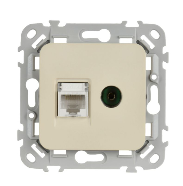 Розетка 2-м СП FLITE РКТВ5е-2-0-ФлСл RJ45/TV кат.5E UTP механизм сливочный IEK FI-AK22-1-K86