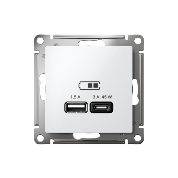 Розетка USB AtlasDesign тип A+C 45Вт QC PD высокоскор. ЗУ механизм бел. SE ATN000129