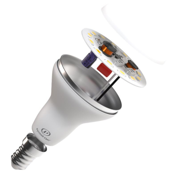 Лампа светодиодная RS LED R50 E14 7W 220-240V 7Вт рефлектор матовая 2700К тепл. бел. E14 560лм 220-240В Ra90 Русский Свет 15010645077