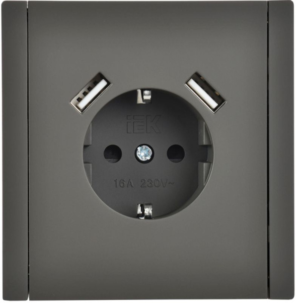 Розетка FORTE&PIANO FP345 16А USB A+A 3.1А с заземл. защ. шторки винт. крепл. сер. IEK FP-R14-16-U21-D31-K03