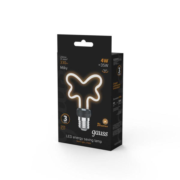 Лампа светодиодная филаментная Filament Artline 4Вт Butterfly матов. 2700К тепл. бел. Е27 330лм milky GAUSS 1001802104