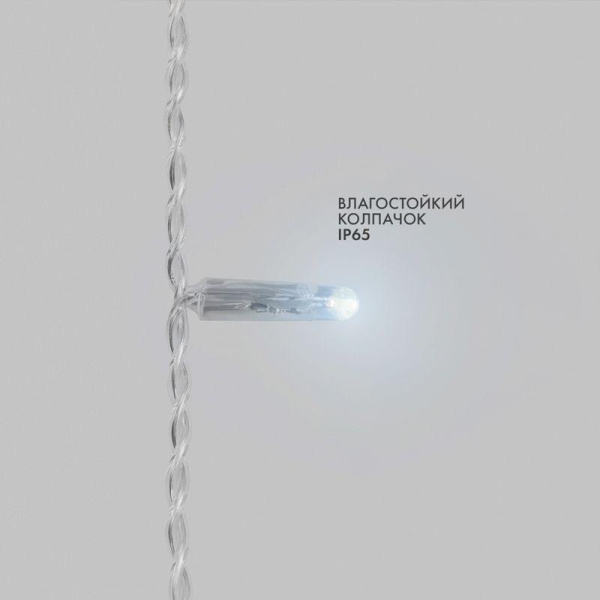 Гирлянда светодиодная "Айсикл" (бахрома) 4.8х0.6м 176LED бел. 230В IP65 эффект мерцания провод ПВХ прозр. нужен шнур 303-500-1 Neon-Night 255-185