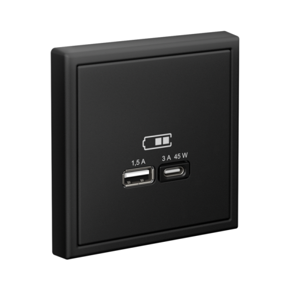 Розетка USB ArtGallery тип A+C 45Вт QC PD высокоскор. ЗУ механизм карбон SE GAL001029