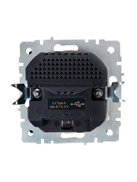 Розетка BRITE РЮш10-2-БрА 16А с USB A+A 3.1А с заземл. защ. шторки механизм алюм. IEK BR-R14-16-U21-D31-K47
