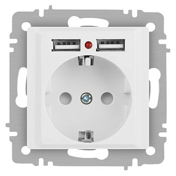 Розетка 1-м СП Accent 6-410-01М 16А IP20 250В P+E Schuko защ. шторки + 2хUSB бел. матов. Intro Б0063691