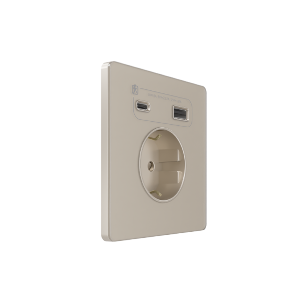 Розетка 1-м СП Systeme Infinity 16А IP20 250В с заземл. и заряд. устр. USB А+С 20Вт защ. шторки песчан. берег SE FSE000532