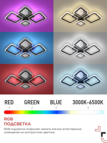 Светильник светодиодный ELEGANT SPACE-120RGB-BL-BG 120Вт 3000-6500К 8400лм 230В 530х530х125мм пульт ДУ черн. IN HOME 4690612062334