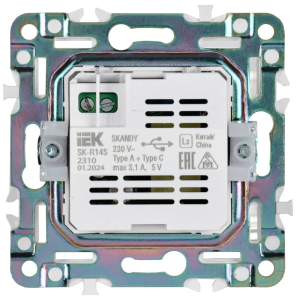 Розетка USB A+C 3.1А SKANDY SK-R14S серебр. IEK SK-U22-D31-K23