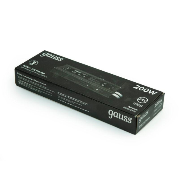 Блок питания для светодиод. ленты Black 200Вт 24В IP66 герметичный (драйвер) GAUSS 202022400