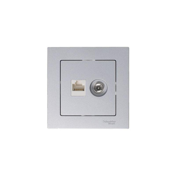 Розетка компьютерная + телевизионная 2-м СП AtlasDesign RJ45 кат.5E + TV механизм алюм. SE ATN000389