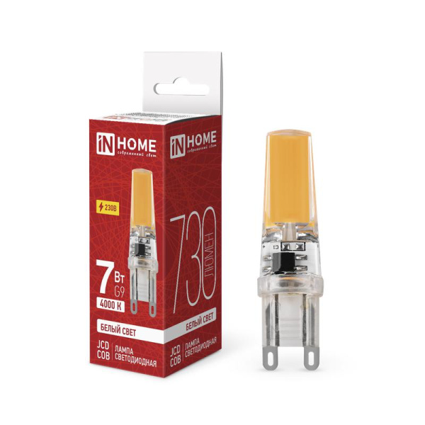 Лампа светодиодная LED-JCD-COB 7Вт 230В G9 4000К 730лм IN HOME 4690612060354