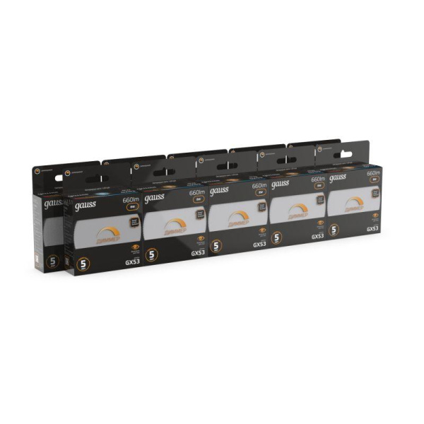 Лампа светодиодная Black 8Вт таблетка 3000К тепл. бел. GX53 660лм диммир. GAUSS 108408108-D