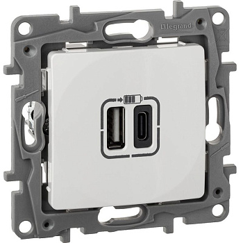Устройство зарядное Etika с 2-мя USB разъемами A и C 240В/5В 3000мА бел. IEK 672236