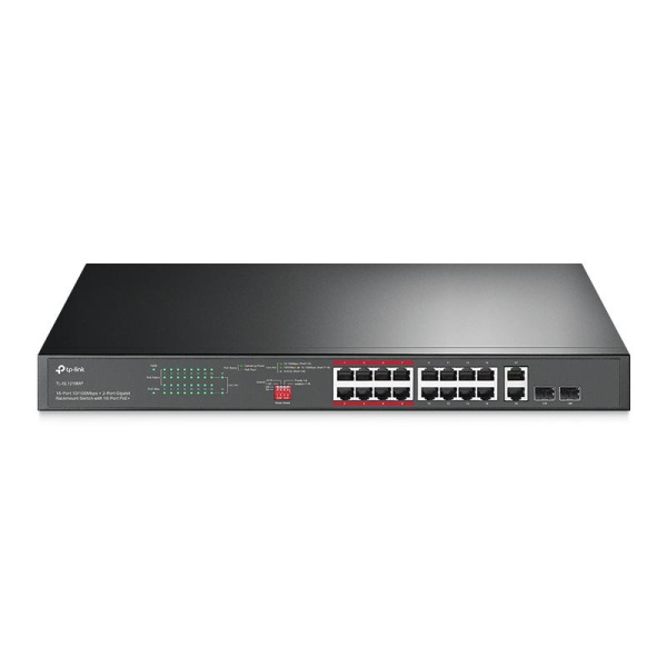Коммутатор TL-SL1218MP неуправляемый PoE на 16 портов 10/100Мбит/с и 2 гигабитных порта TP-Link 1687659