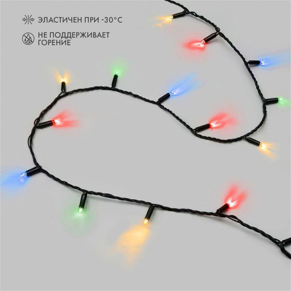 Гирлянда светодиодная "Нить" 10м 100LED мультиколор 10Вт 230В IP65 постоян. свечение провод ПВХ черн. (нужен шнур питания 303-500) Neon-Night 305-179