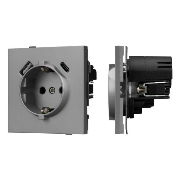 Розетка 1-м СП SCT-TENDO-MUAC-PL-GR 16А IP20 230В с USB зарядкой механизм Arlight 054088