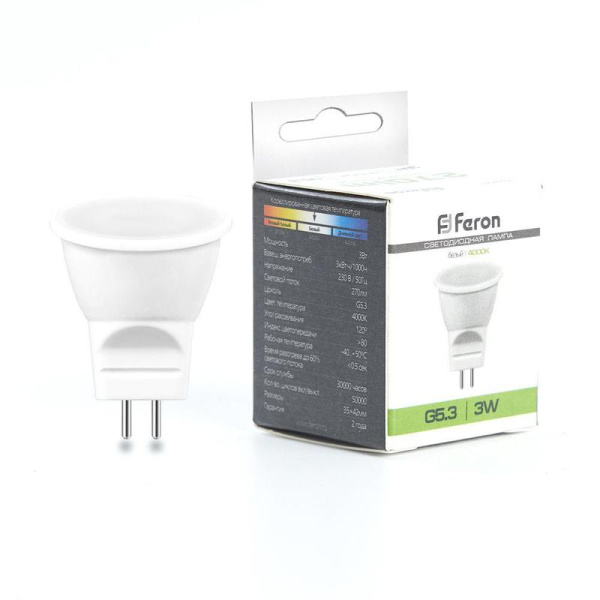 Лампа светодиодная LB-271 3Вт MR11 4000К G5.3 230В FERON 25552
