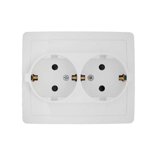 Розетка 2-м СП Simon15 16А IP20 250В с заземл. Schuko защ. шторки винт. клеммы бел. Simon 1590451-030