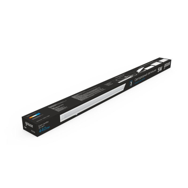 Светильник светодиодный Black 5Вт 6500К IP20 440лм 170-264В 312х22х30мм ДВО линейный накладной бел. GAUSS 130511305