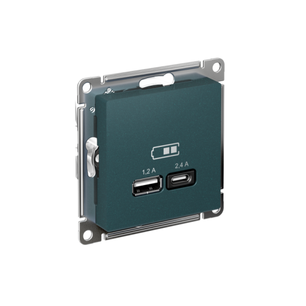 Розетка USB AtlasDesign тип A+C 5В/2.4А 2х5В/1.2А механизм изумруд SE ATN000839