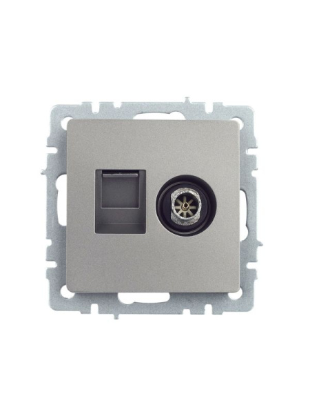 Розетка компьютерная + телевизионная 2-м Brite РТВ/РК12-БрС RJ45 кат.5E + TV механизм сталь IEK BR-AK20-1-K46