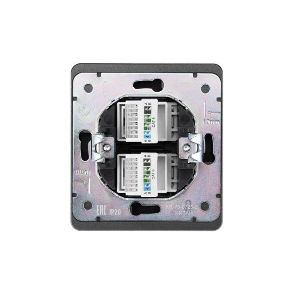 Розетка компьютерная 2-м СП ROUND RJ45 + RJ45 кат.6 IP20 титан Kranz KR-78-0725-2