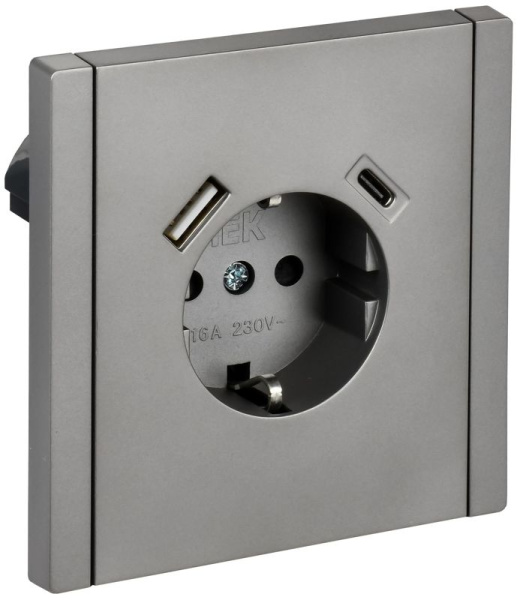 Розетка FORTE&PIANO FP547 16А USB A+C 18Вт с заземл. защ. шторки винт. крепл. сталь IEK FP-R14-16-U22-018-K46