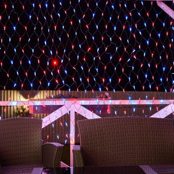 Гирлянда светодиодная "Сеть" 2.5х2.5м 432LED красн./син. 26Вт 220-240В IP65 провод ПВХ черн. Neon-Night 215-033