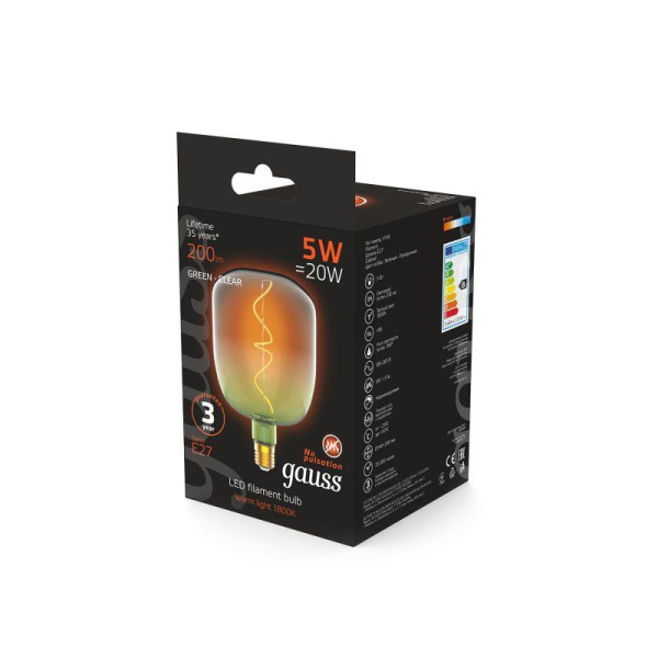 Лампа светодиодная филаментная Black Filament 5Вт V140 1800К тепл. бел. E27 200лм GAUSS 1009802105