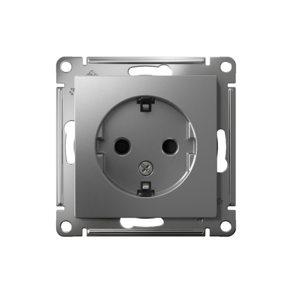 Розетка 1-м СП AtlasDesign 16А IP20 с заземл. защ. шторки механизм сталь SE ATN000945