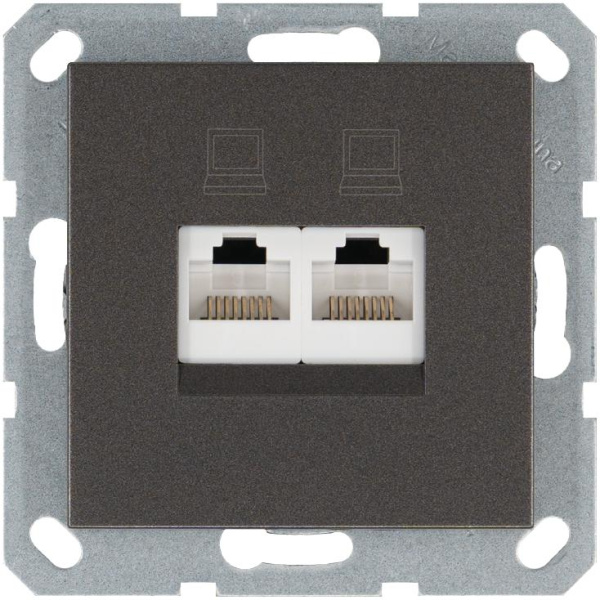 Розетка компьютерная 2-м RJ45 IP20 кат. 5E механизм мокко Jasmart G6106Z