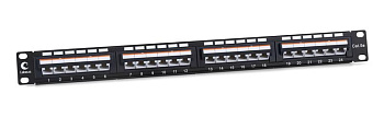 Патч-панель 19дюйм 1U 24 порта RJ45 кат.5E Dual IDC PLAN-24-Cat.5e-Dual IDC угол портов 45град. Cabeus 10190c