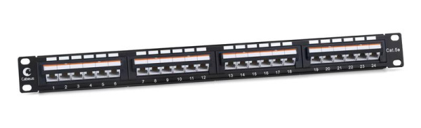 Патч-панель 19дюйм 1U 24 порта RJ45 кат.5E Dual IDC PLAN-24-Cat.5e-Dual IDC угол портов 45град. Cabeus 10190c