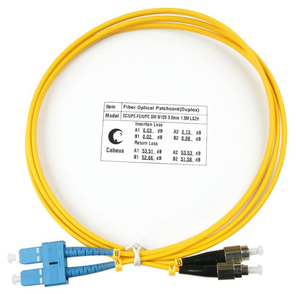 Шнур оптический duplex SC-FC 9/125см 1.5м LSZH FOP(d)-9-SC-FC-1.5м Cabeus 7532c