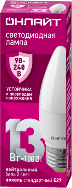 Лампа светодиодная 90 417 OLL-C37-13-230-4K-E27-FR 13Вт свеча 4000К E27 90-240В PRO ОНЛАЙТ 90417