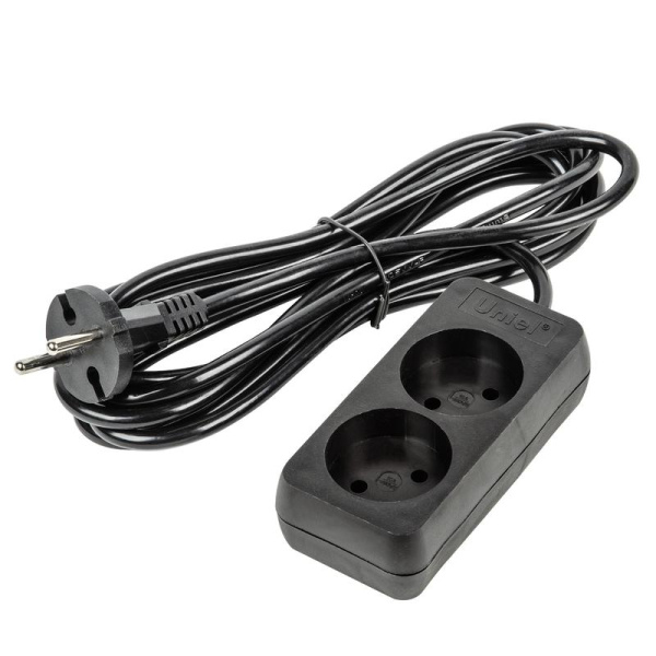 Удлинитель 2х3м без заземл. 10А Ultra S-CU2-3 BLACK черн. Uniel UL-00009976