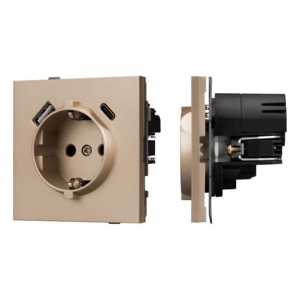 Розетка 1-м СП SCT-TENDO-MUAC-PL-GD 16А IP20 230В с USB зарядкой механизм Arlight 054089