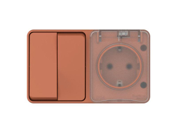 Блок ОП AtlasDesign PROFI IP54 (розетка 1-м 16А заземл. защ. шторки + 2-кл. выключатель 10А) терракот. SE ATN547074