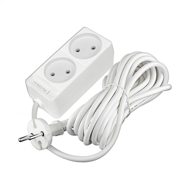 Удлинитель 2х7м без заземл. 10А IP20 2.2кВт ПВС 2х1 бел. DOMTOK 2348