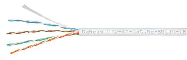 Кабель витая пара U/UTP кат.5E 4х2х24AWG solid LSZH нг(А)-HF UTP-4P-Cat.5e-SOLID-LSZH-WH бел. (уп.305м) Cabeus 9782c