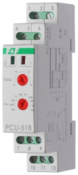 Реле времени PCU-518 8А 230В AC/24В AC/DC 1перекл. IP20 многофункц. с выносн. потенциометром монтаж на DIN-рейке F&F EA02.001.024