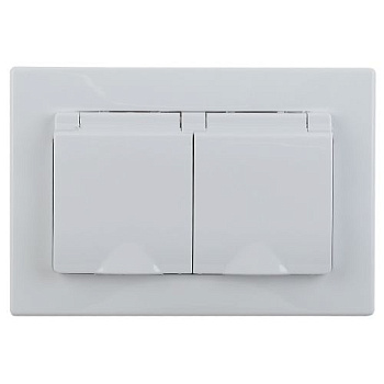 Розетка 2-м СП 16А 250В 2P+E Schuko IP20 с крышкой защ. шторки Plano бел. 1-210-01 Intro Б0053934
