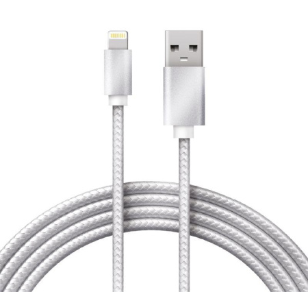 Кабель USB-Lightning 1м серебристая нейлоновая оплетка Rexant 18-7051