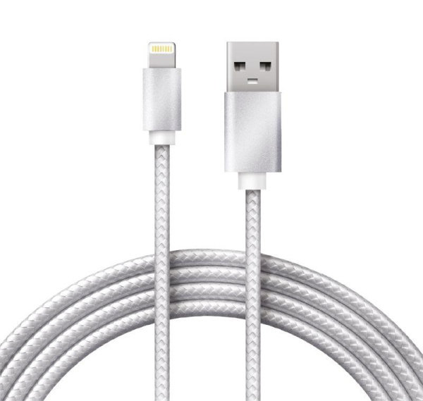 Кабель USB-Lightning 1м серебристая нейлоновая оплетка Rexant 18-7051