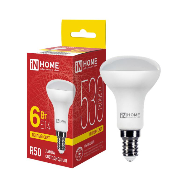 Лампа светодиодная LED-R50-VC 6Вт рефлектор 3000К тепл. бел. E14 530лм 170-265В IN HOME 4690612024240
